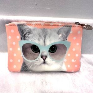 Aldo Cute Girl's Kid's Mini Wallet Coin Purse Zip Cat Details Polka Peach OS